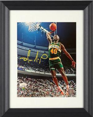 Shawn Kemp signed Seattle SuperSonics NBA 8X10 Photo Custom Framing JSA Witnessed 1990 AllStar Game Gatorade Dunk Contest