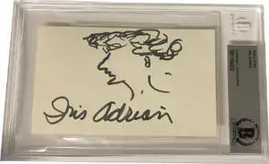 Iris Adrian signed 3x5 Index Card with Drawing- Beckett Encapsulated (1930's Stage/Film Actress)