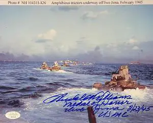 Hershel W. Williams signed WWII Vintage Color 8x10 Photo- JSA #SS17629- Medal of Honor Iwo Jima 2/23/45 USMC