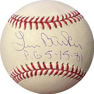 Len Barker signed Official Rawlings Major League Baseball w/ PG 5-15-81- Tristar Hologram (Indians/Rangers/Braves/Brewers)