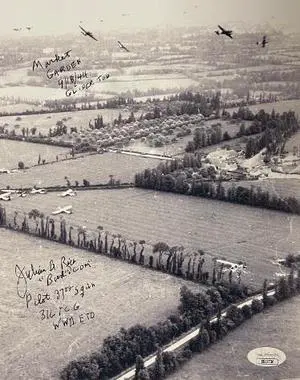 Julian "Bud" Rice signed WWII C-47 Pilot B&W 8x10 Photo- JSA #SS17736- Holland Invasion Market Garden Mission D-Day+1 9/18/1944
