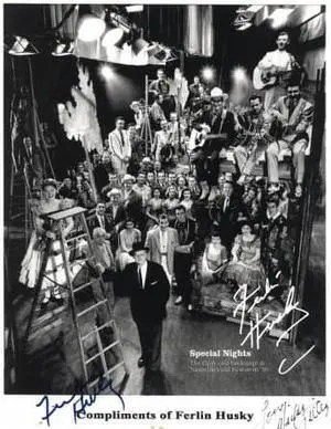 Ferlin Husky & Mickey Gilley dual signed 1956 Ryman Opry Cast Backstage 8.5x11 Photo imperfect/stains- JSA #KK58026