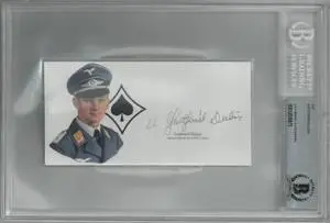 Gottfried Dulias signed 5.5x 3 cut signature w/ Image  BAS/Beckett Encapsulated (WWII German ME-109G Gustav Pilot)