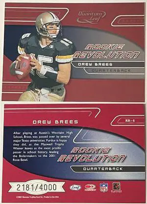 Drew Brees 2001 Donruss Quantum Leaf Rookie Revolution Card (RC) #RR-4- 2181/4000
