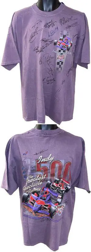 2002 Indianapolis 500 Logo VIP T-Shirt signed/21 sigs JSA LOA Helio Castroneves/Feliepe Giaffrone/Sarah Fisher/Michael Andretti