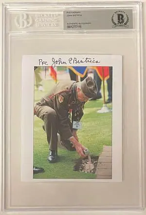 John E. Bistrica signed WWII Vintage Color 4.25x5.5 Photo- Beckett Encapsulated (Normandy, France/Omaha Beach)