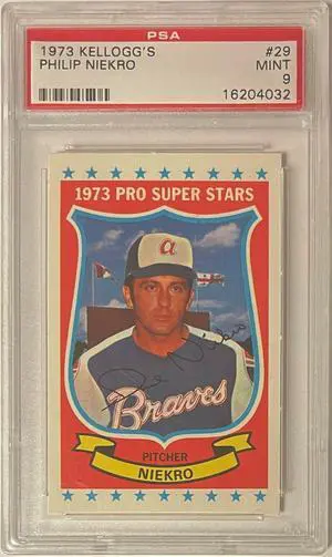 Philip Niekro 1973 Kellogg's Card #29- PSA Graded 9 Mint (Atlanta Braves)