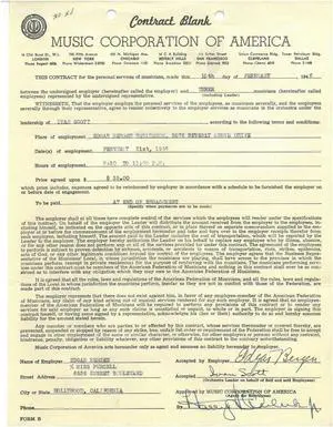 Edgar Bergen Signed 1946 Music Corp America Original Vintage 8.5x11 Contract  COA (Bergen /Charlie McCarthy Show/Ventrioquist)