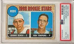 Johnny Bench 1968 Topps Baseball Rookie Card (RC) #247- PSA Graded 4 VG-EX (HOF/Reds/Ron Tompkins)