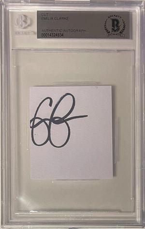Emilia Clarke signed 2x2 Cut- Beckett/BAS Encapsulated (Game of Thrones/Solo: A Star Wars Story)