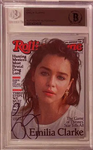 Emilia Clarke signed Rolling Stone Mini Cover Cut 2.5x3.5- Beckett/BAS Encapsulated (Game of Thrones)