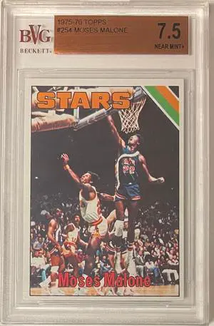 Moses Malone 1975-76 Topps Card #254- BVG Graded 7.5 Near Mint+ (Subgrades/Utah Stars)