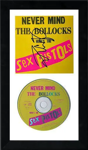 Sex Pistols Glen Matlock signed 1990 Never Mind The Bollocks Booklet 6.5x12 Custom Framing w/ CD & Case