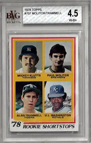1978 Topps Rookie Shortstops Paul Molitor/Alan Trammell Card #707-BVG Graded 4.5 VG-EX+ (7.5 Centering/Edges/Sub Grades/Brewers)