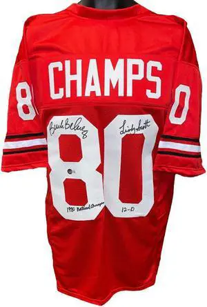 Buck Belue & Lindsay Scott dual signed Georgia Red Custom Stitched College Jersey XL- Beckett w/12-0 & 1980 National Champs Insc
