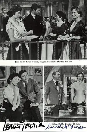 Louis Jourdan & Dorothy McGuire dual signed 5.5x8.5 Photo/Page- JSA #SS51600 (Three Coins in the Fountain)