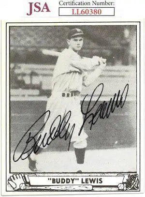Buddy Lewis signed 1986 Reprint 1940 Ball Card #20- JSA #LL60380 (On Card Auto/Washington Senators)