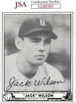 Jack Wilson signed 1986 Reprint 1940 Ball Card #31- JSA #LL60385 (On Card Auto/Boston Red Sox)