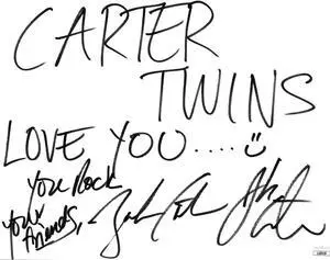 The Carter Twins- Joshua Scott Carter and Zachary Edward Carter dual signed 9x11.25 Signature Card- JSA #LL60429- w/Love You
