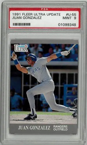 Juan Gonzalez 1991 Fleer Ultra Update Rookie Card (RC) #U-55- PSA Graded 9 Mint (Texas Rangers)