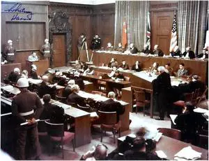 Whitney Harris signed 1945-46 WWll Nuremberg Trials Color 8x10 Photo PSA #AD38867- Prosecutor Military Tribunals RARE