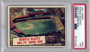 Mickey Mantle 1961 Topps Blasts 565 FT. Home Run Card #406- PSA Graded 7 NM (New York Yankees)
