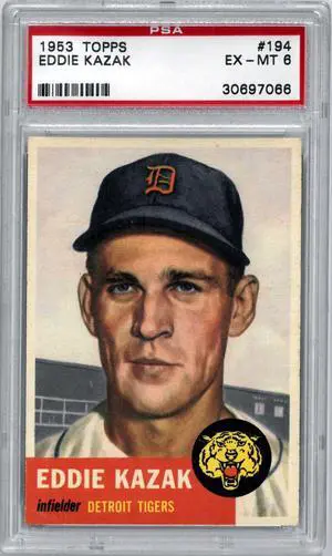 Eddie Kazak 1953 Topps Baseball Card #194- PSA Graded 6 EX-MT (Detroit Tigers)