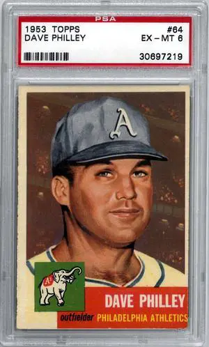 Dave Philley 1953 Topps Baseball Card #64- PSA Graded 6 EX-MT (Philadelphia Athletics)