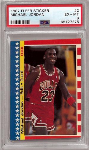 Michael Jordan 198788 Fleer Sticker Card 2 PSA Graded 6 EXMT Chicago Bulls