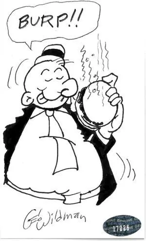 George Wildman signed 3x5 Index Card w/ Wimpy Original Sketch- Pristine Auction LOA