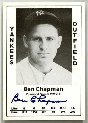 Ben Champan signed 1979 Diamond Greats Baseball Card #22- JSA #J74240 (On Card Auto-New York Yankees)