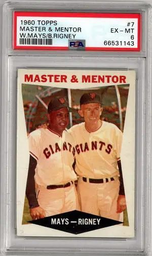 Willie Mays/Bill Rigney 1960 Topps Master & Mentor Baseball Card #7- PSA Graded 6 EX-MT (San Francisco Giants)