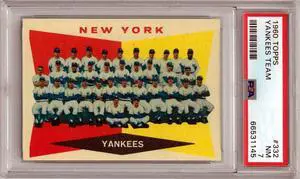 1960 Topps New York Yankees Team Checklist Baseball Card #332- PSA Graded 7 NM