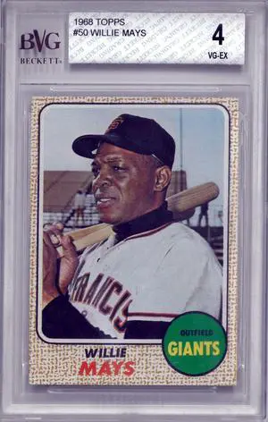 Willie Mays 1968 Topps Baseball Card #50- BVG Graded 4 VG-EX (Subgrades/7.5 Centering/Giants/HOF)