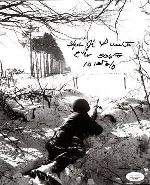 Herb "Jr" Suerth signed WWII Vintage B&W 8x10 Photo- JSA #AC92809- Band of Brothers/101st/E Co/506th