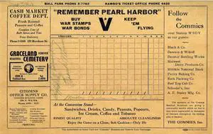 1942 Remember Pearl Harbor Baseball Wilder & Wilder Vintage 7.25x11.25 Score Card 5 sigs: Mickey Cochrane/Ernie Andres- JSA LOA