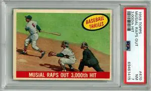 Stan Musial 1959 Topps Raps Out 3000th Hit Baseball Card #470- PSA Graded 7 NM (St. Louis Cardinals)