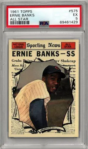 Ernie Banks 1961 Topps All Star Baseball Card #575- PSA Graded 5 EX (Chicago Cubs)