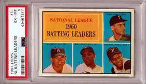 1961 Topps NL Batting Leaders Card #41- PSA Graded 6 EX-MT (Willie Mays/Roberto Clemente/Dick Groat)