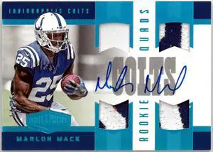 Marlon Mack signed 2017 Panini Plates & Patches Rookie/RPA Quads Auto Patch Card (RC) #RQM-30- 14/25 (Indianapolis Colts)