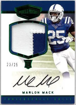 Marlon Mack signed 2017 Panini Plates & Patches Rookie/RPA Auto Patch Card (RC) #214- 23/25 (Indianapolis Colts)