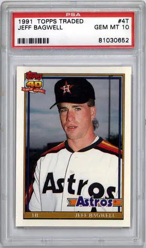 Jeff Bagwell 1991 Topps Traded Rookie Card (RC) #4T- PSA Graded 10 Gem Mint (Houston Astros)