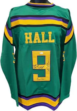 Brandon Adams signed Mighty Ducks Green Custom Stitched Pro Style Hockey Jersey XL- Jesse Hall/#9 Cake Eater/Oreo Line- JSA