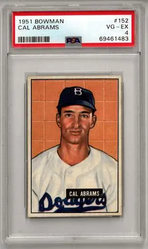 Cal Abrams 1951 Bowman Baseball Card #152- PSA Graded 4 VG-EX (Brooklyn Dodgers)
