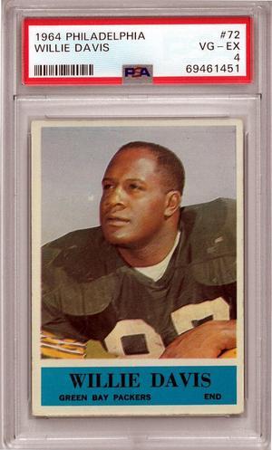 Willie Davis 1964 Philadelphia Rookie Football Card (RC) #72- PSA Graded 4 VG-EX (Green Bay Packers)