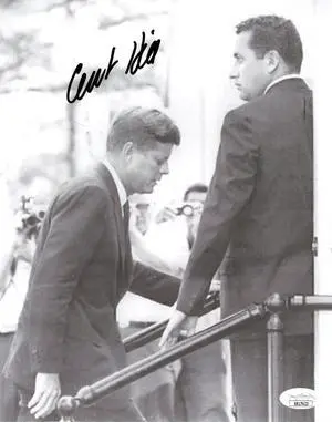 Clinton "Clint" Hill signed Secret Service JFK B&W 8x10 Photo- JSA #SS17623 (Presidential Motorcade Dallas- 11-22-63)
