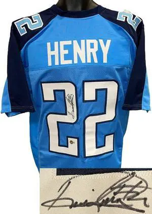 Derrick Henry signed Tennessee 2016-17 TB Light Blue Custom Stitched Pro Style Football Jersey #22 XL- Beckett Witnessed