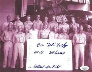 Clarence/C.A. "Spike" Borley signed WWII Vintage 8x10 Photo- JSA #AC92685- VF-15 USS Essex/Hellcat Ace Pilot