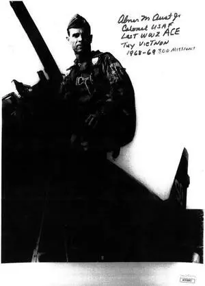 Col. Abner Aust signed Vintage B&W 8.5x11 Photo- JSA #AC92692- Colonel USAF/Last WW2 Ace/Tuy Vietnam/1968-69/300 Missions