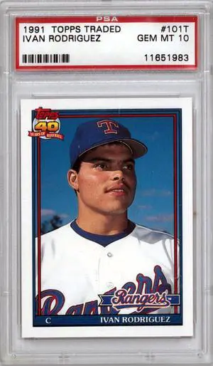 Ivan Rodriguez 1991 Topps Traded Rookie Card (RC) #101T- PSA Graded 10 Gem Mint (Texas Rangers)